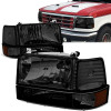92-96 Ford F150 F250 F350 Bronco Headlights+Bumper Lamp - Smoked Housing Amber Corner