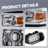 Chrome Headlights Assembly w/ Amber Reflector For 2014-2015 Chevy Silverado 1500