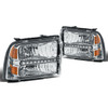 05-07 Ford F250 F350 F450 F550 Super Duty LED DRL Headlights - Chrome Housing Amber Corner