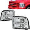05-07 Ford F250 F350 F450 F550 Super Duty Headlights - Chrome Housing Clear Corner