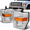 08-10 Ford F250 F350 F450 F550 Super Duty Headlights - Chrome Housing Amber Corner