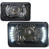 H4656 4x6 Square Black Housing Projector Headlights - with H4 Bulbs+LED Lights