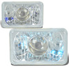 H4656 4x6 Square Chrome Housing Projector Headlights - with H4 Bulbs