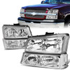 03-07 Chevy Silverado Avalanche Headlights+Bumper Lamp - Chrome Housing Clear Corner