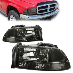 97-04 Dodge Dakota Durango Headlights+Bumper Lamp - Smoked Housing Clear Corner