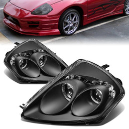 00-05 Mitsubishi Eclipse LED Halo Ring Projector Headlights - Black Housing