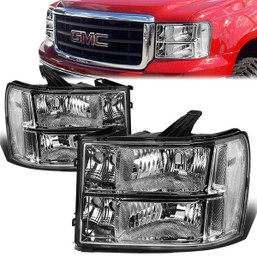 07-14 GMC Sierra 1500 2500 3500HD Headlights - Chrome Housing Clear Corner