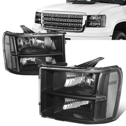 07-14 GMC Sierra 1500 2500 3500HD Headlights - Black Housing Clear Corner