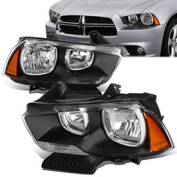 11-14 Dodge Charger Headlights - Black Housing Amber Corner