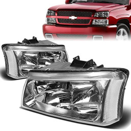 03-07 Chevy Silverado 1500 2500 HD 3500 Avalanche Headlights - Chrome Housing Clear Corner