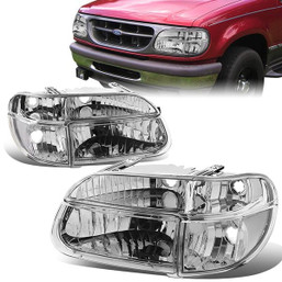 95-01 Ford Explorer Mercury 1997 Mountaineer Headlights - Chrome Housing Clear Corner