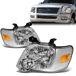 06-10 Ford Explorer Sport Trac Headlights - Chrome Housing Amber Corner