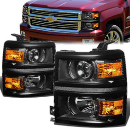 14-15 Chevy Silverado 1500 Projector Headlights - Black Housing Amber Corner