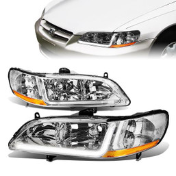 98-02 Honda Accord LED DRL Headlights - Chrome Housing Amber Corner