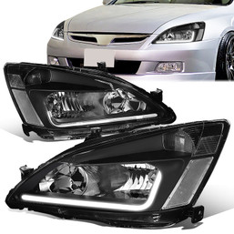 03-07 Honda Accord LED DRL Headlights - Black Housing Clear Corner