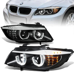 06-08 BMW E90 323i 325xi 325i 328i 328xi 330i LED U-Halo Projector Headlights - Black