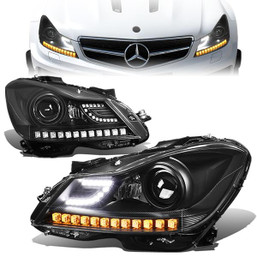11-15 Mercedes-Benz C180 C250 C300 C350 C63 AMG LED DRL Projector Headlights - Black