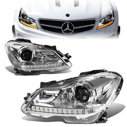 11-15 Mercedes-Benz C180 C250 C300 C350 C63 AMG LED DRL Projector Headlights - Chrome