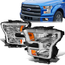 15-17 Ford F150 Headlights - Chrome Housing Amber Corner