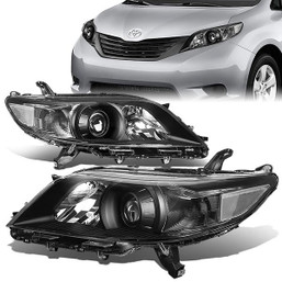 11-17 Toyota Sienna Projector Headlights - Black Housing Clear Corner
