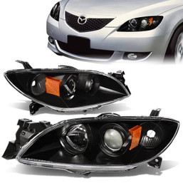 04-09 Mazda 3 Sedan Projector Headlights - Black Housing Amber Corner