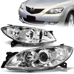 04-09 Mazda 3 Sedan Projector Headlights - Chrome Housing Clear Corner