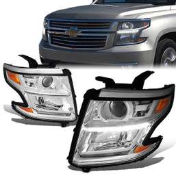15-20 Chevy Tahoe Suburban LED DRL Projector Headlights - Chrome Housing Amber Corner