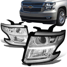 15-20 Chevy Tahoe Suburban LED DRL Projector Headlights - Chrome Housing Clear Corner