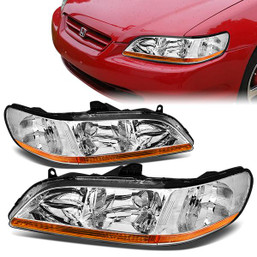 98-02 Honda Accord Headlights - Chrome Housing Amber Corner