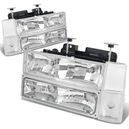 88-93 Chevy C/K 1500 2500 3500 Suburban Headlights+Bumper/Corner Lamps - Chrome Housing