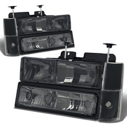 88-93 Chevy C/K 1500 2500 3500 Suburban Headlights+Bumper/Corner Lamps - Smoked Housing