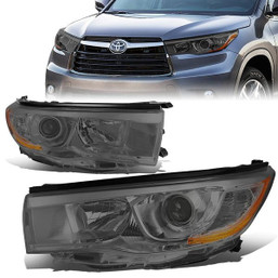 14-16 Toyota Highlander Projector Headlights - Smoked Housing Amber Corner