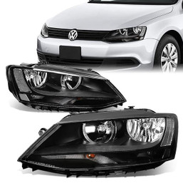 11-17 Volkswagen Jetta Sedan Headlights - Black Housing Clear Corner