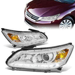 13-15 Honda Accord Sedan LED DRL Projector Headlights - Chrome Housing Amber Corner
