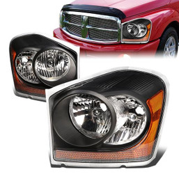 04-06 Dodge Durango Headlights - Black Housing Amber Corner