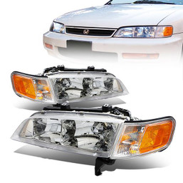 94-97 Honda Accord Headlights - Chrome Housing Amber Corner