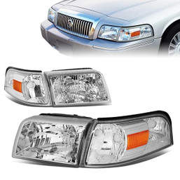 06-11 Mercury Grand Marquis Headlights - Chrome Housing Amber Corner