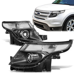 11-15 Ford Explorer Projector Headlights - Black Housing Clear Corner