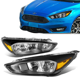 15-18 Ford Focus SE ST RS Headlights - Black Housing Amber Corner
