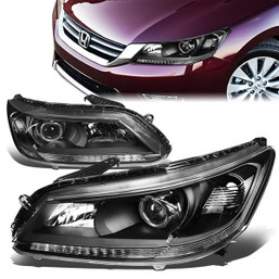 13-15 Honda Accord Sedan Projector Headlights - Black Housing Clear Corner