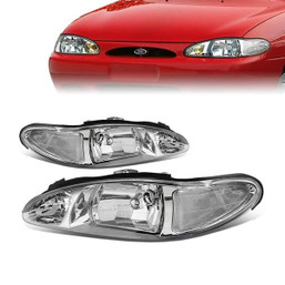 97-02 Ford Escort Sedan Headlights - Chrome Housing Clear Corner