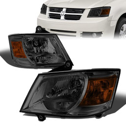 08-10 Dodge Grand Caravan Headlights - Smoked Housing Amber Corner