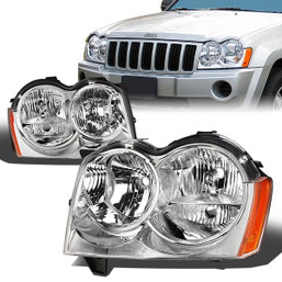 05-07 Jeep Grand Cherokee Headlights - Chrome Housing Amber Corner