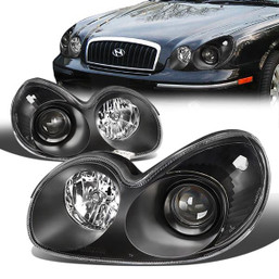 02-05 Hyundai Sonata Projector Headlights - Black Housing Clear Corner