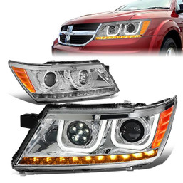 09-17 Dodge Journey LED DRL+Turn Signal Projector Headlights - Chrome Housing Amber Corner