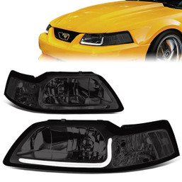 99-04 Ford Mustang GT LED DRL Headlights - Smoked Housing Clear Corner