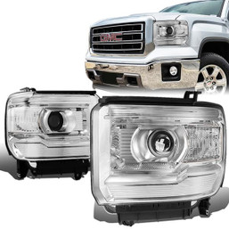 14-18 GMC Sierra 1500 2500 3500 HD Projector Headlights - Chrome Housing Clear Corner