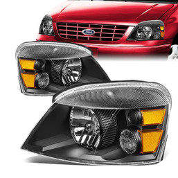 04-07 Ford Freestar Mercury Monterey Headlights - Black Housing Amber Corner