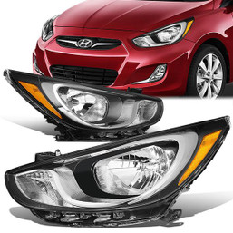 12-14 Hyundai Accent Headlights - Chrome Housing Amber Corner