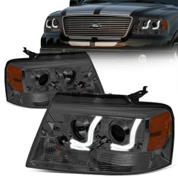 04-08 Ford F150 Lincoln Mark LT LED DRL Projector Headlights - Smoked Housing Amber Corner